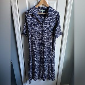 Ryegrass Womens Navy White Short Sleeve Collared Maxi Dress Size Medium *READ